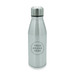 A drink bottle made of stainless steel with a silver finish and a logo on the front. A drink bottle made of stainless steel with a silver finish and a logo on the front.