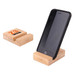 A bamboo phone holder featuring a sleek design with a black phone set at an angle, showcasing its sturdy base. A bamboo phone holder featuring a sleek design with a black phone set at an angle, showcasing its sturdy base.