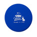 A blue silicone frisbee featuring a logo and promotional text. Ideal for outdoor fun and games.