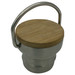 A drink bottle cap featuring a bamboo top and a metallic base, with a carry handle for convenience. A drink bottle cap featuring a bamboo top and a metallic base, with a carry handle for convenience.