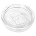 A clear drink bottle lid with a slide opening. It has a textured rim and a smooth surface.