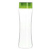 A drink bottle made of clear Tritan plastic with a green lid, featuring a sleek and modern design. A drink bottle made of clear Tritan plastic with a green lid, featuring a sleek and modern design.