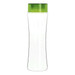 A drink bottle with a transparent body and a green lid. It has a simple, modern design and includes a logo. A drink bottle with a transparent body and a green lid. It has a simple, modern design and includes a logo.