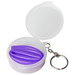 A purple reusable silicone straw folded inside a transparent case with a keyring attachment. A purple reusable silicone straw folded inside a transparent case with a keyring attachment.