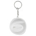 A round keychain with a silver ring and a white silicone straw coiled inside a transparent case. A round keychain with a silver ring and a white silicone straw coiled inside a transparent case.