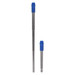 A stainless steel telescopic straw with a blue silicone tip, displayed in extended and collapsed positions. A stainless steel telescopic straw with a blue silicone tip, displayed in extended and collapsed positions.