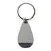 A shiny silver keychain with a teardrop shape and a metal ring for attachment. A shiny silver keychain with a teardrop shape and a metal ring for attachment.