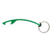 A green drink bottle opener attached to a silver keyring, featuring a simple, curved design. A green drink bottle opener attached to a silver keyring, featuring a simple, curved design.