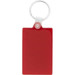 A red rectangle keychain featuring a metal ring for attachment. A red rectangle keychain featuring a metal ring for attachment.