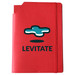A red leatherette notebook cover with a logo and an elastic band, featuring a pocket for documents. A red leatherette notebook cover with a logo and an elastic band, featuring a pocket for documents.