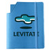 A blue leatherette small cover with a logo and a notebook inside, featuring an elastic band closure. A blue leatherette small cover with a logo and a notebook inside, featuring an elastic band closure.