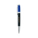 A multi-coloured twist pen featuring a blue top, black barrel, and silver accents, with a logo on the barrel. A multi-coloured twist pen featuring a blue top, black barrel, and silver accents, with a logo on the barrel.