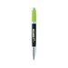 A black pen with a green top, featuring a logo on the barrel and a silver clip. A black pen with a green top, featuring a logo on the barrel and a silver clip.