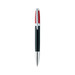 A black pen with a shiny silver tip and red accents, featuring a branding logo on the barrel. A black pen with a shiny silver tip and red accents, featuring a branding logo on the barrel.