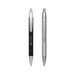 A black and silver metal pen set featuring a sleek design and branding on the barrel. A black and silver metal pen set featuring a sleek design and branding on the barrel.