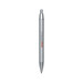 A silver metal pen featuring a logo, with a sleek design and a smooth click mechanism. A silver metal pen featuring a logo, with a sleek design and a smooth click mechanism.