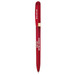 A red metal pen with a sleek design and a logo on the body.