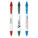 Three widebody custom pens in red, green, and blue, featuring branding on each pen and a white barrel. Three widebody custom pens in red, green, and blue, featuring branding on each pen and a white barrel.