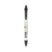 A white pen with black accents, featuring a branding logo along the barrel. A white pen with black accents, featuring a branding logo along the barrel.