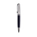 A sleek navy blue stylus pen with chrome accents and a branded logo on its surface.