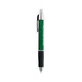 A metallic green pen with a shiny silver clip and a black grip. It features a logo on its surface.