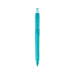 A turquoise mechanical pencil with a transparent barrel and a clip, featuring a visible branding logo.