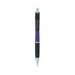 A purple and black pen with a silver tip and grip, featuring a branding logo. A purple and black pen with a silver tip and grip, featuring a branding logo.