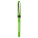 A green pen with a black grip and a silver nib, featuring branding on the barrel. A green pen with a black grip and a silver nib, featuring branding on the barrel.