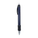 A metal pen with a glossy navy blue barrel, chrome accents, and a textured black grip. It features a clip and branding. A metal pen with a glossy navy blue barrel, chrome accents, and a textured black grip. It features a clip and branding.