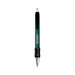 A green metal pen featuring a chrome grip and a black textured grip section, with branding on the barrel. A green metal pen featuring a chrome grip and a black textured grip section, with branding on the barrel.