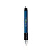 A metal pen with a wide body and chrome grip, featuring a blue barrel and black rubber grip. It includes a logo. A metal pen with a wide body and chrome grip, featuring a blue barrel and black rubber grip. It includes a logo.