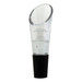A clear wine aerator with a black base for enhancing the flavour of wine. It features a curved top for pouring.