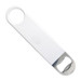 A drink bottle opener in white with a metal bottle cap remover, featuring a circular handle.