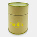 A medium cylindrical candle in a natural cardboard container with a green lid, labelled 'vanilla' in yellow lettering. A medium cylindrical candle in a natural cardboard container with a green lid, labelled 'vanilla' in yellow lettering.