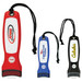 A set of three magnetic flashlights in red, blue, and black, featuring various logos and attached wrist straps. A set of three magnetic flashlights in red, blue, and black, featuring various logos and attached wrist straps.