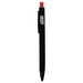 A black plastic pen with a red top and a branding logo. A black plastic pen with a red top and a branding logo.