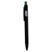 A black plastic pen with a green top and a logo on the barrel. A black plastic pen with a green top and a logo on the barrel.