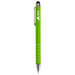 A green stylus pen with a sleek design and a logo on the barrel.