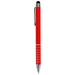 A red stylus pen with a chrome finish and a clip, featuring a tactile tip for touchscreens.