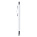 A white metal pen with a silver clip and tip, featuring a logo on its body.