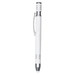 A metal pen in white with silver accents and a clip, featuring a clean and sleek design.
