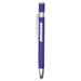 A purple metal pen with a silver clip, featuring a logo on the body.