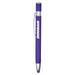 A metal pen with a purple body and silver accents, featuring a logo on the side.