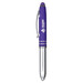 A purple stylus pen with a silver clip and tip. It features a branding logo on the barrel.