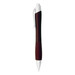A metallic pen with a burgundy barrel and silver accents, featuring a clip and textured grip. A metallic pen with a burgundy barrel and silver accents, featuring a clip and textured grip.