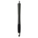 A black stylus pen with a sleek design and a silver tip, featuring a textured grip and a branding logo. A black stylus pen with a sleek design and a silver tip, featuring a textured grip and a branding logo.