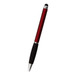 A red stylus pen with a black grip and silver accents, featuring a logo on the body.