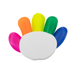A hand-shaped highlighter set featuring pink, orange, yellow, green, and blue markers. It has a white base with a logo. A hand-shaped highlighter set featuring pink, orange, yellow, green, and blue markers. It has a white base with a logo.