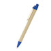 A biodegradable pen with a natural kraft body and blue accents, featuring a clip and retractable mechanism. A biodegradable pen with a natural kraft body and blue accents, featuring a clip and retractable mechanism.