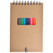 A brown spiral notebook with a transparent window displaying colourful markers inside. A brown spiral notebook with a transparent window displaying colourful markers inside.